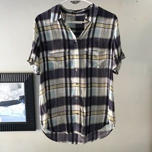 Equipment - Plaid Short Sleeve Silk Top
